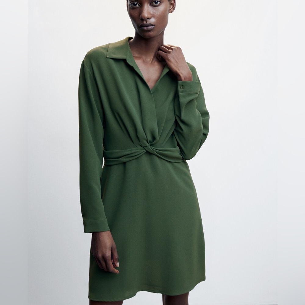 Mango Olive Green Long Sleeve Dress